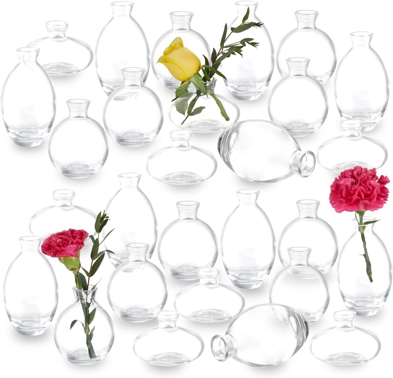 28 Clear Bud Vases in Bulk, Glass Small Bud Vase for Centerpieces, Mini Bud Vase Set for Flowers, Vintage Vases for Rustic Wedding Decorations, Table Decor Flower Bedroom Party Home Decor 17.13"L x 13.58"W x 7.87"H